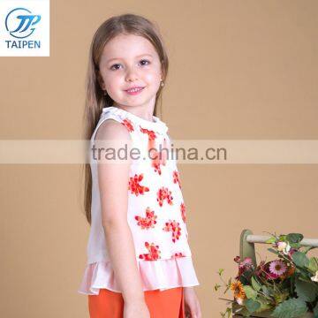 2017 Summer Latest Design Sleeveless Girls Top Wirh Embroidery Flowers photo-3