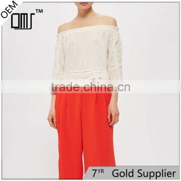 Factory direct sale boho style off shoulder crochet long sleeve female tops