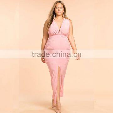 Plunge Neck Sleeveless Plus Size Maxi Evening Dresses for Fat Ladies photo-4