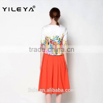 Hot Sell o Neck Floral Half Sleeve Latest Skirt and Blouse for Women photo-4