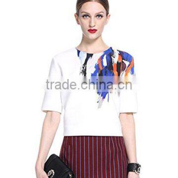 Women's half sleeve thick fabric neck printing elastic white t shirt wholesale clothing