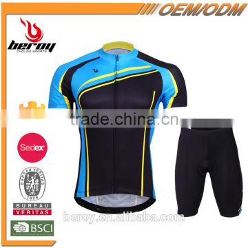 BEROY 2016 latest men's short sleeve cycling suit with padded shorts,cheap china wholesale bike clothing