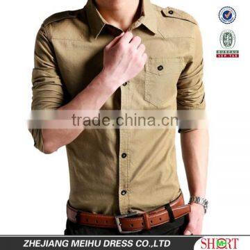 New Elegant Khaki 100%Cotton Men fancy casual Shoulder strap shirt with square collar