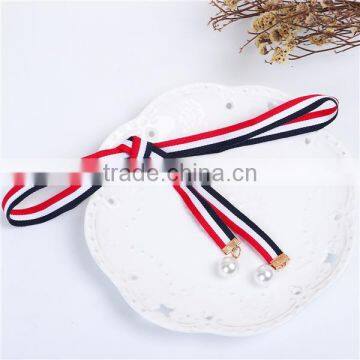 White Deep Blue Canvas Acrylic Imitation Pearl Multifunction Skinny Scarf photo-3