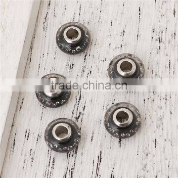 Lampwork Glass & Cubic Zirconia European Style Large Hole Charm Beads Round Black Clear W/ Stainless Steel Silver Tone Core photo-3