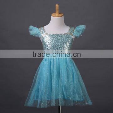 Toddler Dress Pattern Flower Natural Aqua Flutter Sleeve Girl Dress photo-3