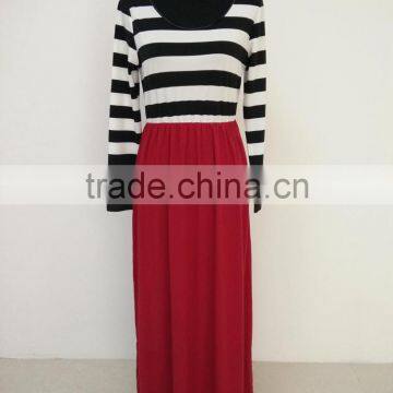 Fashion Family Matching Mother Daughter Red Stripe Long Sleeve Maxi Dresses photo-4