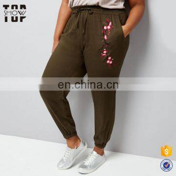 Alibaba china embroidery pants for plus size women clothing khaki trousers