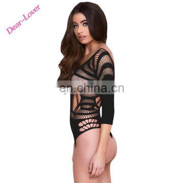 Cheap Shredded Long Sleeve Sexy g String Sexy Black Teddy Nighty photo-2