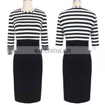 Round neck stripe top with back skirt woman latest formal dress patterns