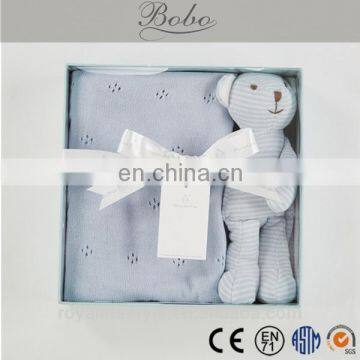 High quality classical baby gift set packaging with soft toy teddy bear and baby blanket