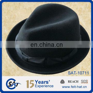 high quality black trilby hat, pure wool felt gentle hat