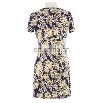 Big Leaves Print Mid-aged Women Summer Dress Chinese Apparel photo-2