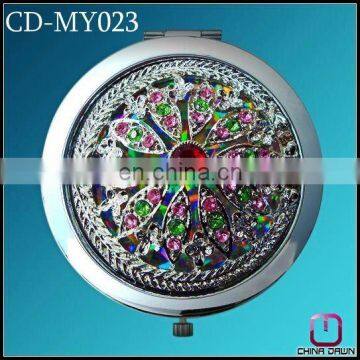 fashion round silver purser size mirror with flower CD-MY023