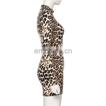 Animal Print Mock Neck Women Long Sleeves Sexy Bodysuit photo-4