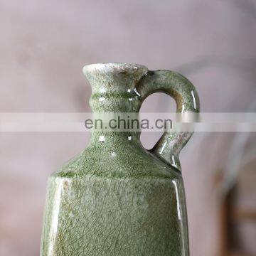 New Goods Customize Cheap Green Ceramic Cheap Vintage Flower Vase With Handle photo-2