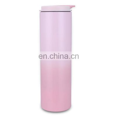 Slender 600ml double wall vacuum tumbler custom mug with slip lid