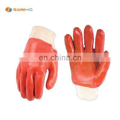 Construction safety hand gloves ppe gloves  Red PVC  KNIT WRIST