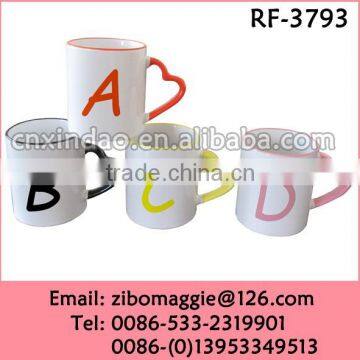 11oz U Shape Personalized Porcelain Coffee Mugs with Heart Handle for Traveling Mugs