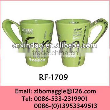 Hot Sale Custom Print V Shape Ceramic Promotional Colored Milk Mugs for Daily Use