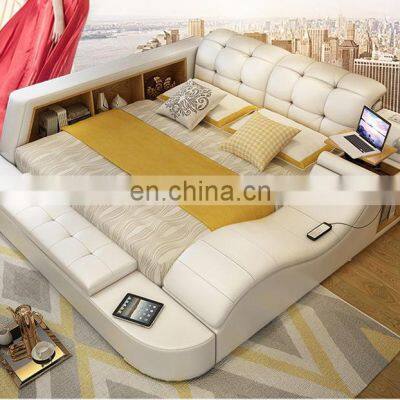 Luxury Modern Style Leather Sofa Wood Beds Room Furniture for Home or Hotel photo-3