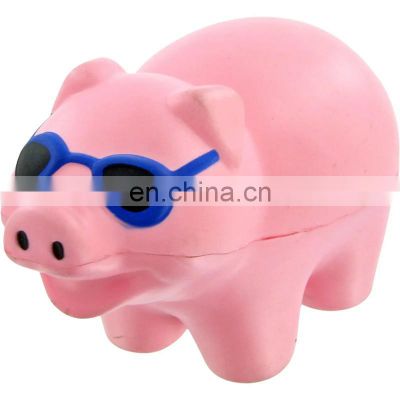 PU pink color pig with sunglasses stress toy ball