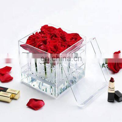 9 holes cube premium water tight clear acrylic flower box with lid