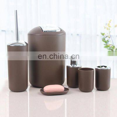 Hot sale high quality brown complete plastic bathroom set bathroom accessory plastic bathroom accessory set complete