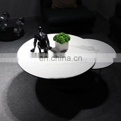 Marble Coffee Table Nordic Style Home Furniture Metal Stock Wrought Iron silver Round Modern Coffee Corner Marble Side Table