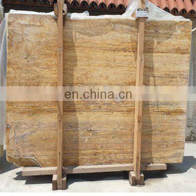 Premium High Quality Outdoor and Indoor Construction Projects Gold Yellow Travertine Vein Cut Slab Made in Turkey CEM-SLB-05-02 photo-4