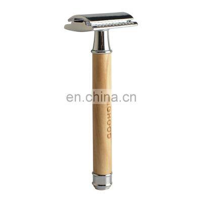 eco friendly Mens Underarm long handle Wooden Olive  Bamboo Safety Razor