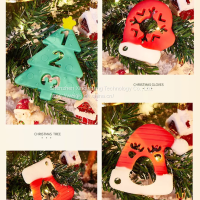 100% Food Grade Bpa Free Christmas Silicone Teethers Wholesale Newborn Teething Toys Christmas Silicone Teether photo-2