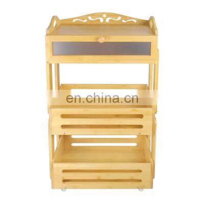 Hot sale 3 tier vegetable storage organizer serving trolley cart wood bamboo trolley kitchen rack