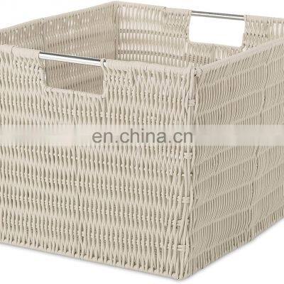 High Quality Large Capacity Stainless Steel Frame Hand Woven Storage Basket Plastic Vine Storage Box photo-5