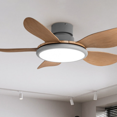 led ceiling five-leaf ceiling fan light Modern log wind inverter living room light 72W fan