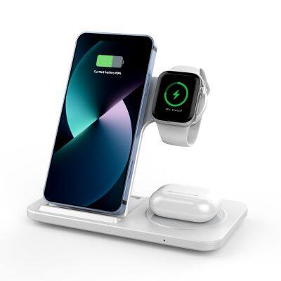 3 in 1 15w 10w Fast Charge Wireless Charger Stand Holder Foldable Wireless Charging Station for iPhone iWatch Airpods