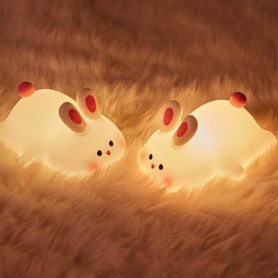 EGOGO Rechargeable Led Soft Touch Bunny Silicone Night Light for Kids Rabbit Lamp Animal Lamp Light up Silicone Led Night Light photo-3