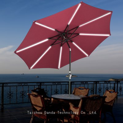 Waterproof and Sunshade 3m Solar Umbrella With Tilt and Light Bar for Outdoor Use