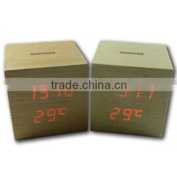 New Classical Red LED Wooden Desktop USB Alarm Clock With Touch Function