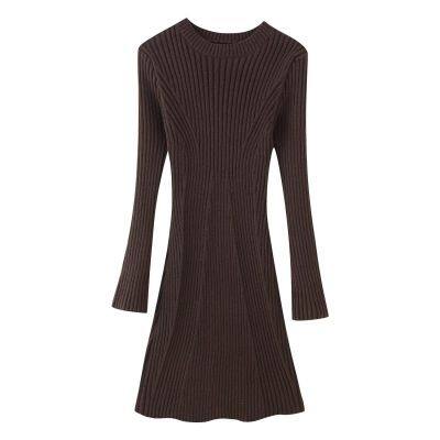 2025 New Fashionable Elegant Women's Bodycon Knee-Length High-Neck Long-Sleeve Knit Sweater Dress