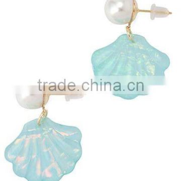 Green Shell Pearl Earrings Fan Shaped Earrings Shell Earrings