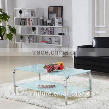 Living room RB-1402 Modern white stoving varnish rectangular tempered glass coffee table with stainless steel tea table