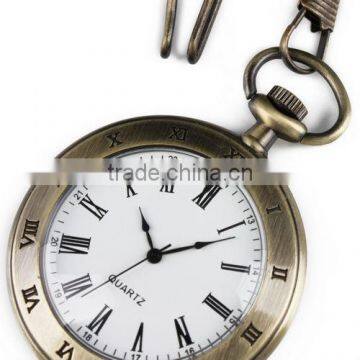 WP077 New Men Copper Stainless Steel Case White Dial Roman Numbers Antique Pocket Watch with Chain