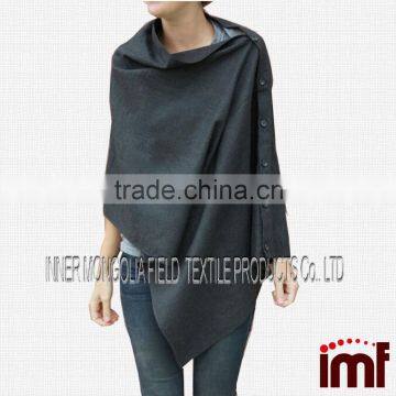 Coffee Khaki Knitted Pattern Poncho Cashmere Poncho with Button