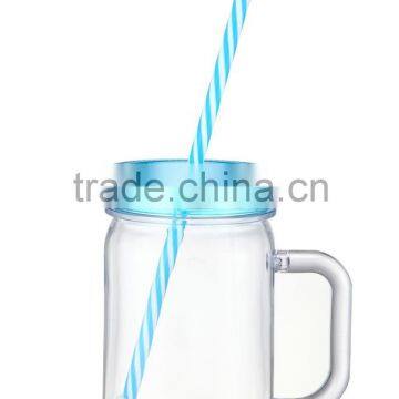 BPA Free 600ml Plastic Mason Jar mug manufacturer with handles lids and straw custom logo wholesale