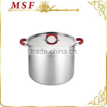 MSF-3997 Stainless steel stock pot high soup stock pot 30*24cm casserole with heat resistant red silicon handles