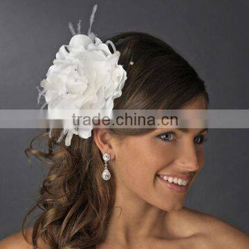 Bridal Flower Headpiece with Crystals & Feathers Clip Bridal Hair Accessories