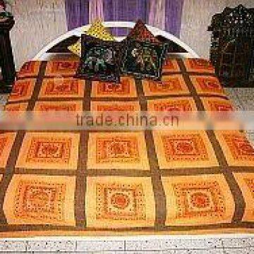 COTTON HANDMADE EMBROIDERY MIRROR WORK BEDSPREAD DOUBLE BEDSHEET India