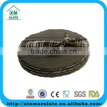 4pcs/set big round shaped slate tableware with ribbon packing