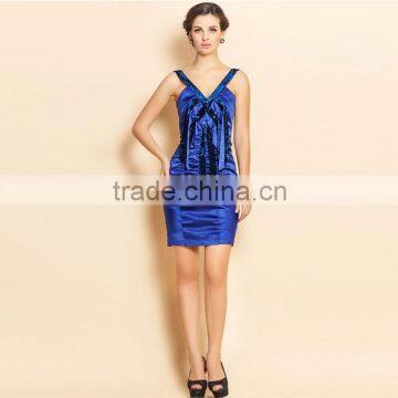 New Fashion Wholesale Royal Bule Satin Women Evening Dress 2015